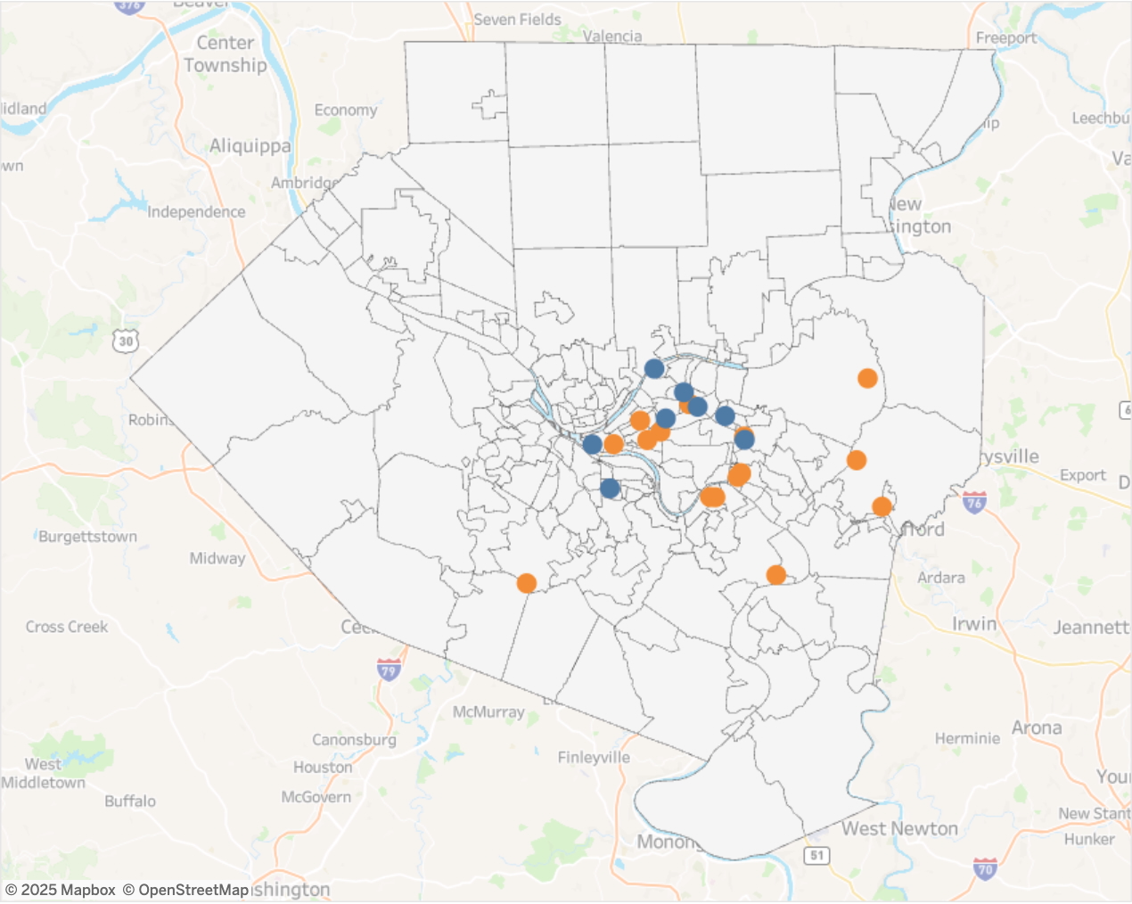 Naxolone Distribution Locations in Allegheny County